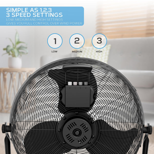 Air Pro 20" Floor Fan - Powerful Air Cooling & Circulating Fan with 3 Speed Setting & Adjustable Tilt - Indoor Home, Office, Gym Fan Quiet Portable