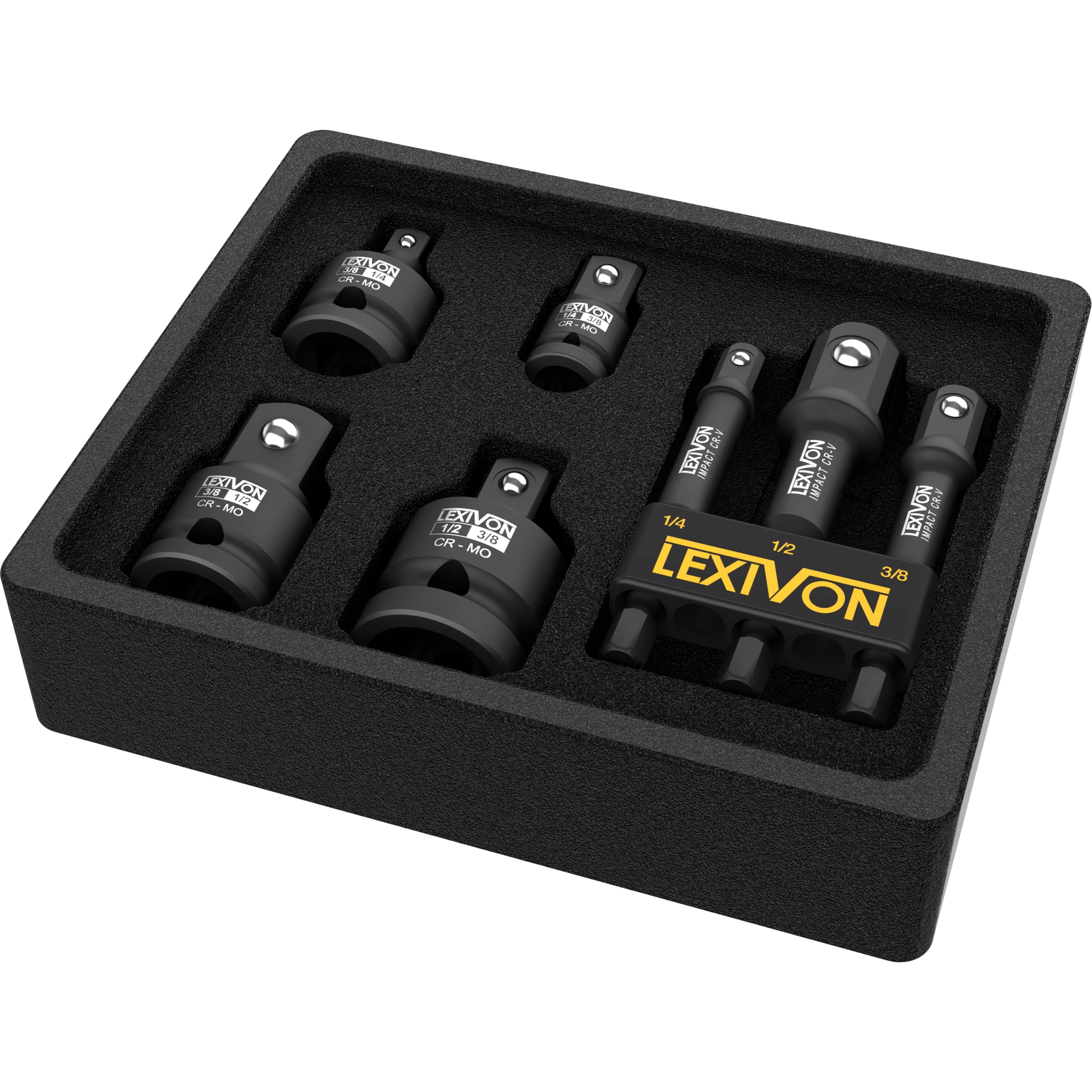 LEXIVON Impact Grade Socket Adapter Set, 3" Extension Bit with Holder | 3-Piece 1/4", 3/8", and 1/2" Drive, Adapt Your Power Drill to High Torque Impact Wrench (LX-101)