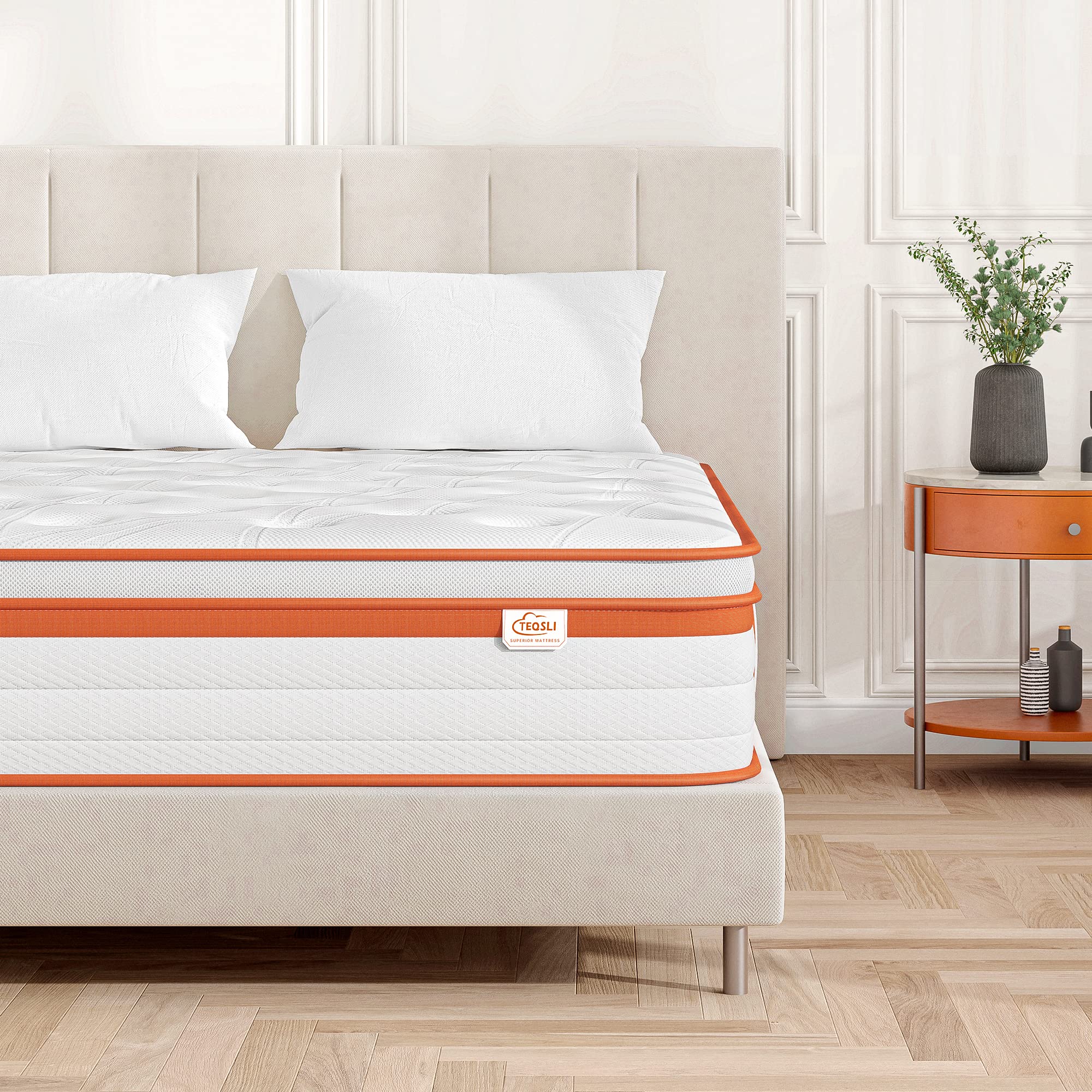 TeQsli Super King Size Mattress 6FT, 10 Inch Gel Memory Foam 7 Zone Orthopedic Super King Mattress Pocket Sprungs Wave Memory Foam Hybrid - Medium Firm 10-Year Support 180x200x25 cm