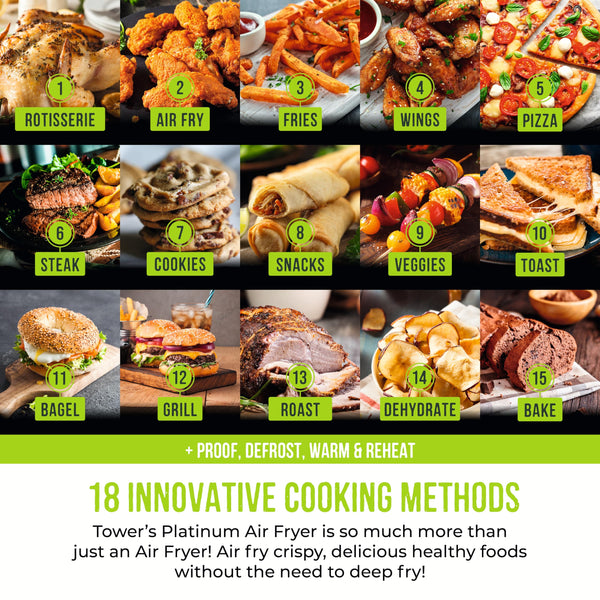 Tower T17122 Vortx Platinum Xpress Digital 30L Air Fryer Oven with Vizion Viewing Window, 18 Cooking Options, 2 Hour Timer, 1800W, Black