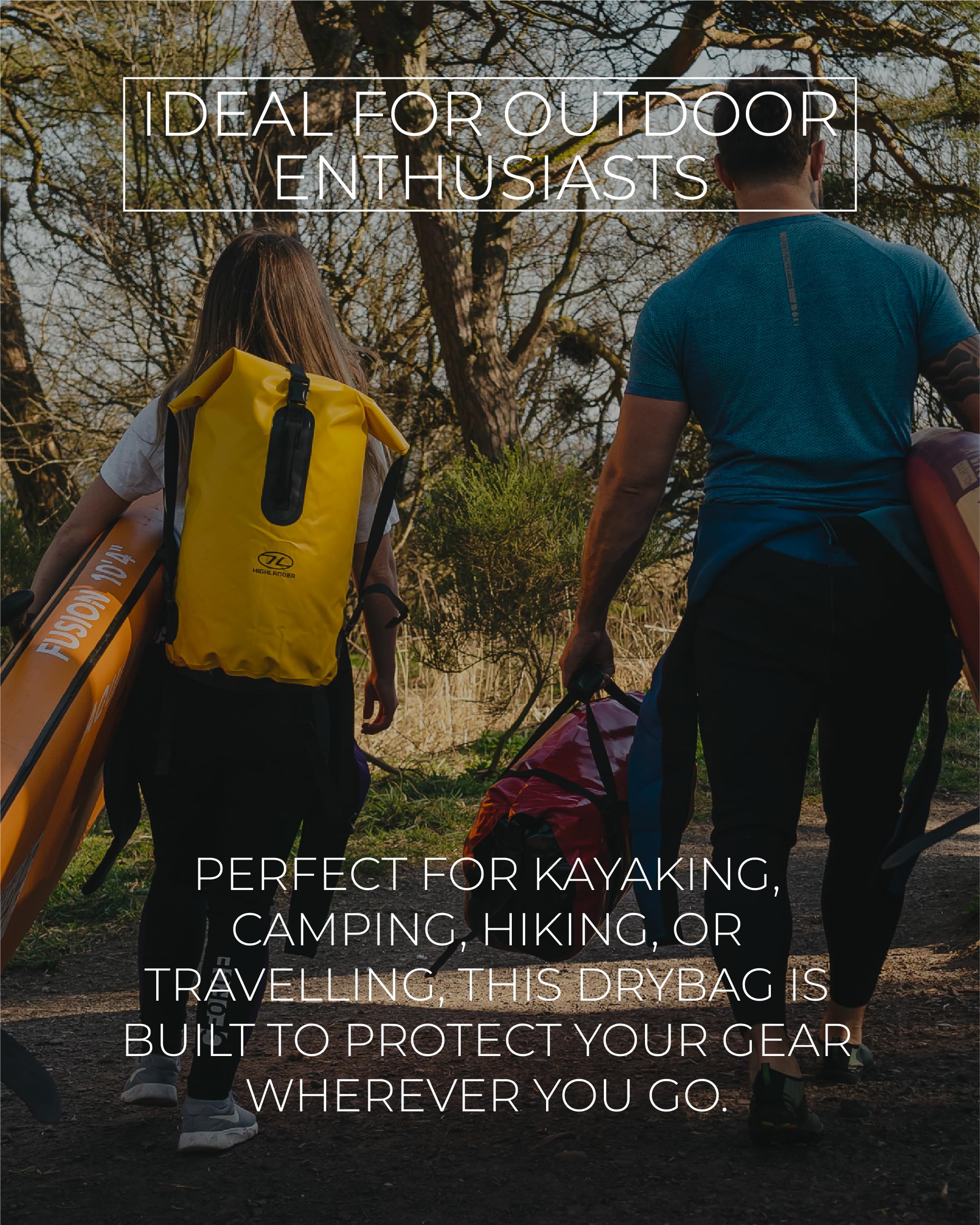 Highlander Waterproof Dry Bag 70L - Duffle Roll Top Backpack - Removable Backpack Adjustable Style Straps - Ideal for Canoeing, Fishing, Rafting,