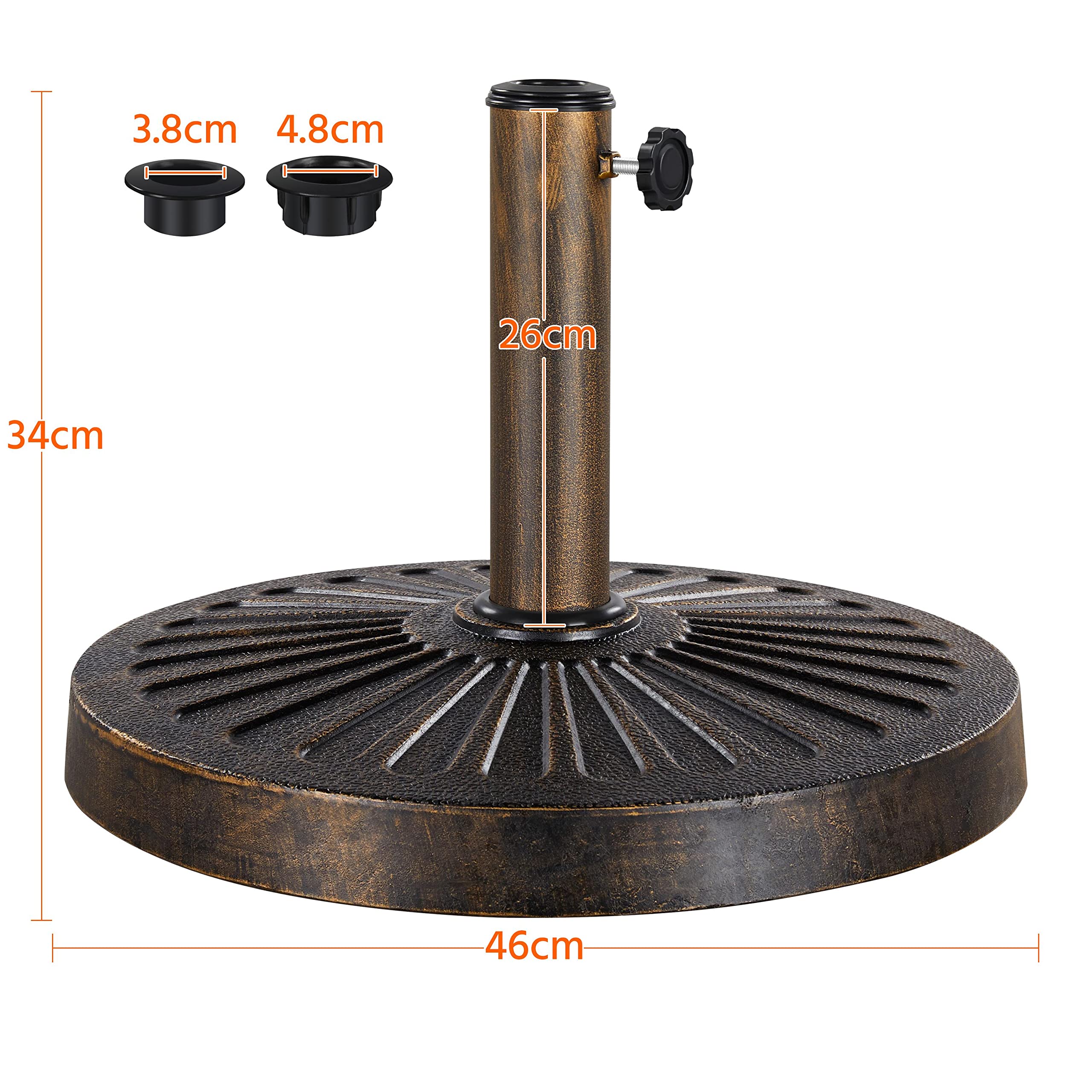 Yaheetech 10kg Patio Umbrella Stand Parasol Base Weight Heavy Duty Garden Parasol Stand Holder Round Iron Umbrella Base Stand Bronze
