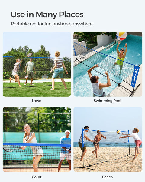 SONGMICS 3 m Badminton Net, Volleyball Net, Adjustable Poles Height, Portable Set for Tennis