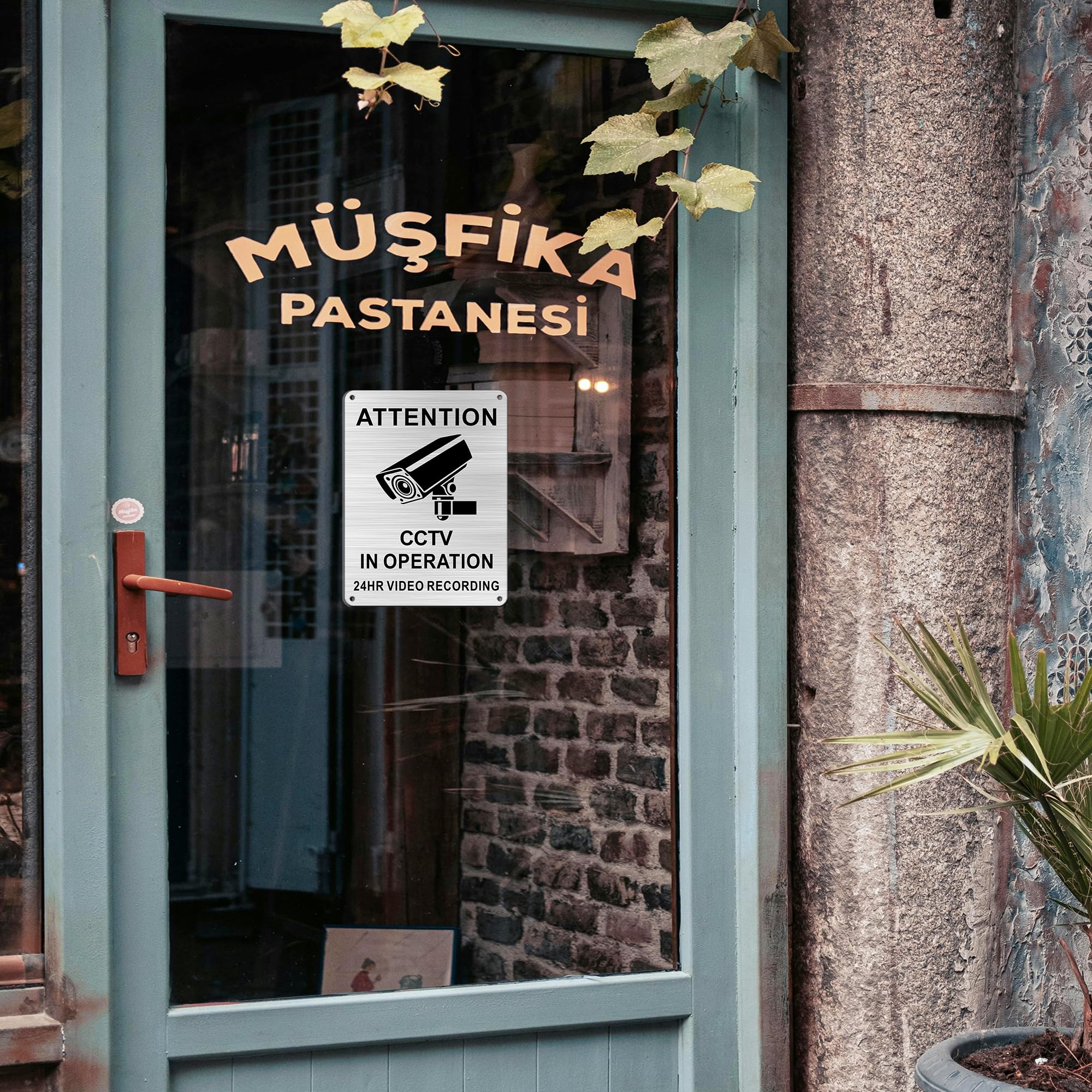 TAKULA Pre-drilled CCTV Sign - 15 * 15cm Aluminium Brushed Metal Sign - 24 HR Outdoor Waterproof, UV Resistant, Durable | Pack of 1