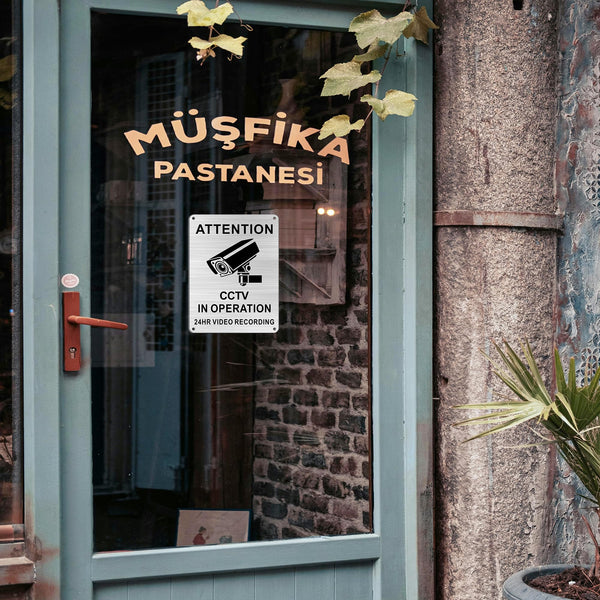 TAKULA Pre-drilled CCTV Sign - 15 * 15cm Aluminium Brushed Metal Sign - 24 HR Outdoor Waterproof, UV Resistant, Durable | Pack of 1