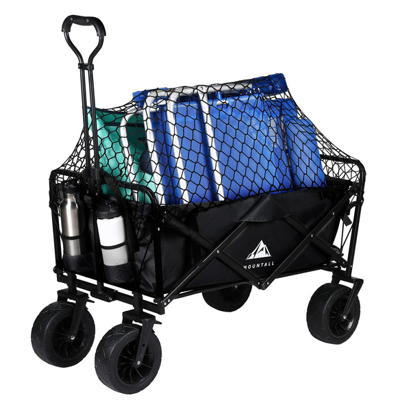 Heavy Duty Folding Wagon With Large Wheel, Trolley Cart Outdoor Transport Trailer Foldable Outdoor Garden Utility Wagon/Trolley with Cover Bag (Black)