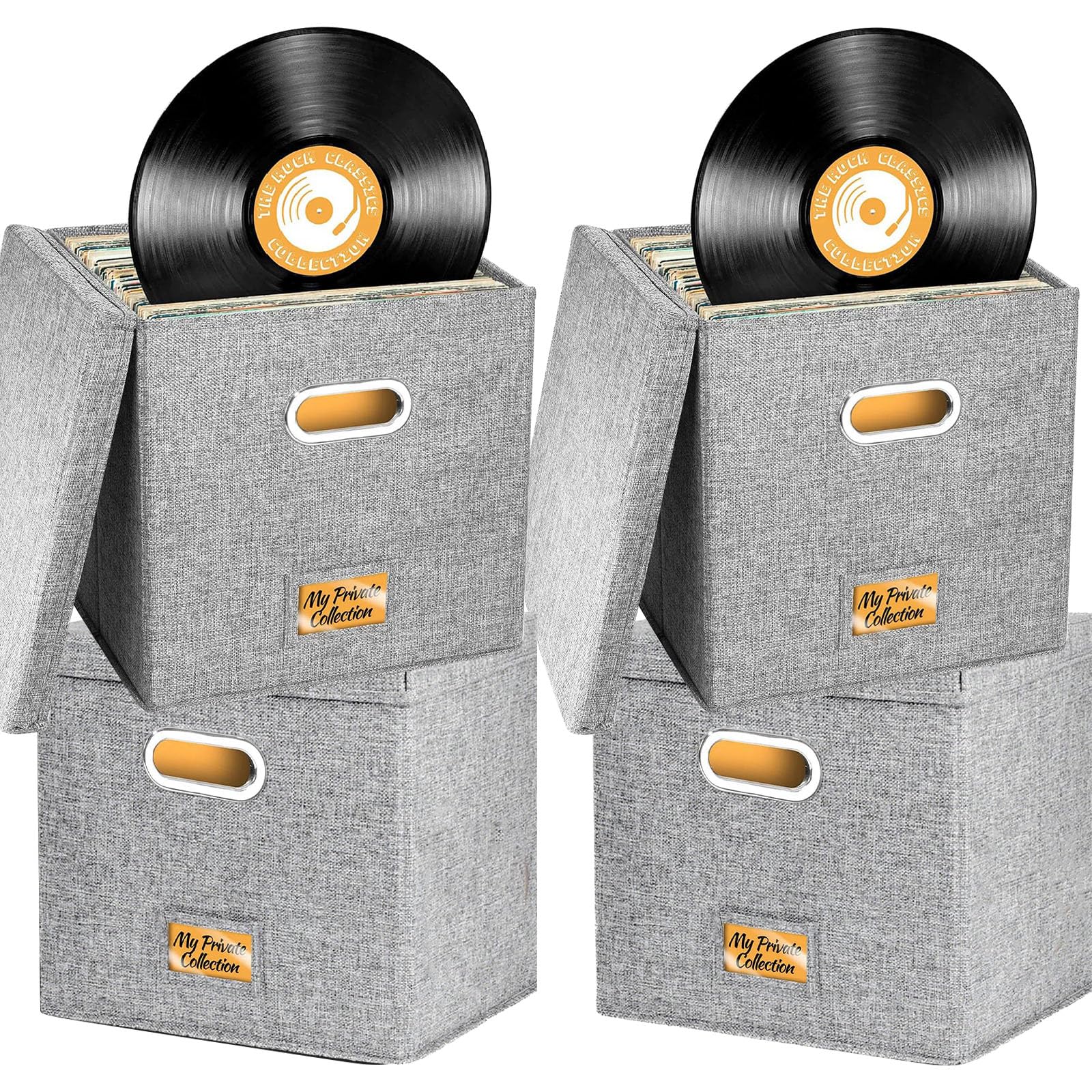 12-inch Vinyl Record Storage Box, Folding LP storage boxes Holds up to 100+ Single Records, CD Storage Case, Records Organizer for Albums, CDs, Passports - Black (Patented Design)