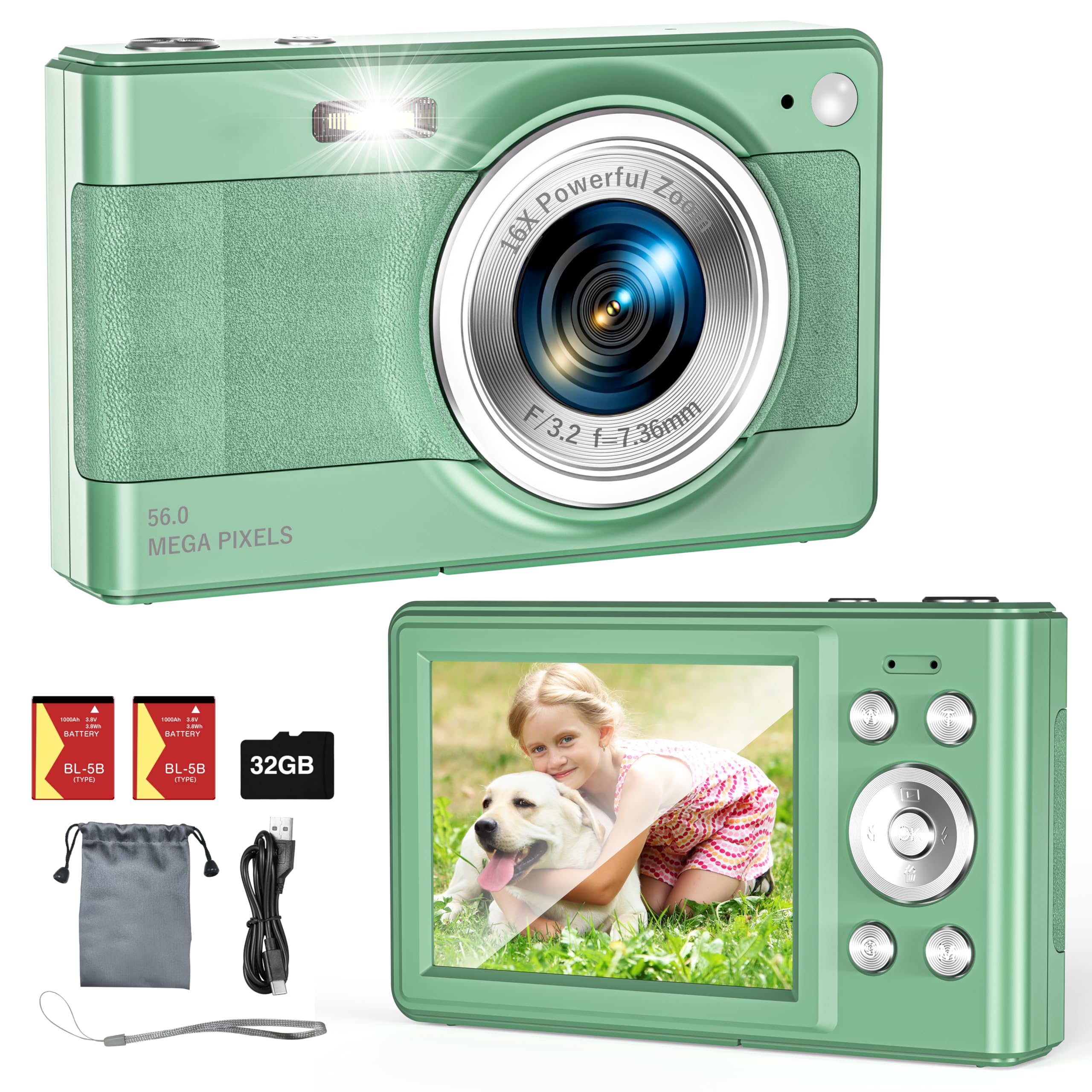 Upgrade Digital Camera, 56MP FHD 1080P 16X Kids Digital Zoom