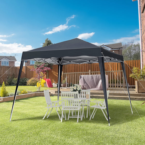 Outsunny 3 M x 3 M Base/ 2.5 M x 2.5 M Top Pop Up Gazebo, One Person Setup Instant with Carry Bag, Height Adjustable Slant Leg Party Tent Instant Event Shelter for Garden, Patio, Black
