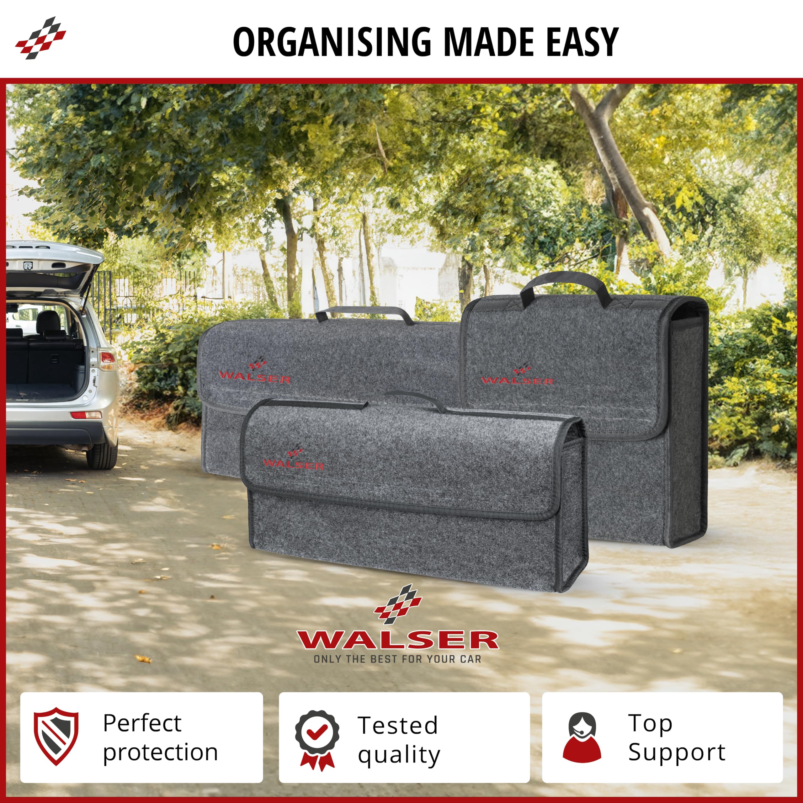 Walser Boot Bag Toolbag Organiser Size XXL, Needle Felt Boot Organiser, Car Bag, Car Storage Bag, boot organiser 57x16x21 cm black
