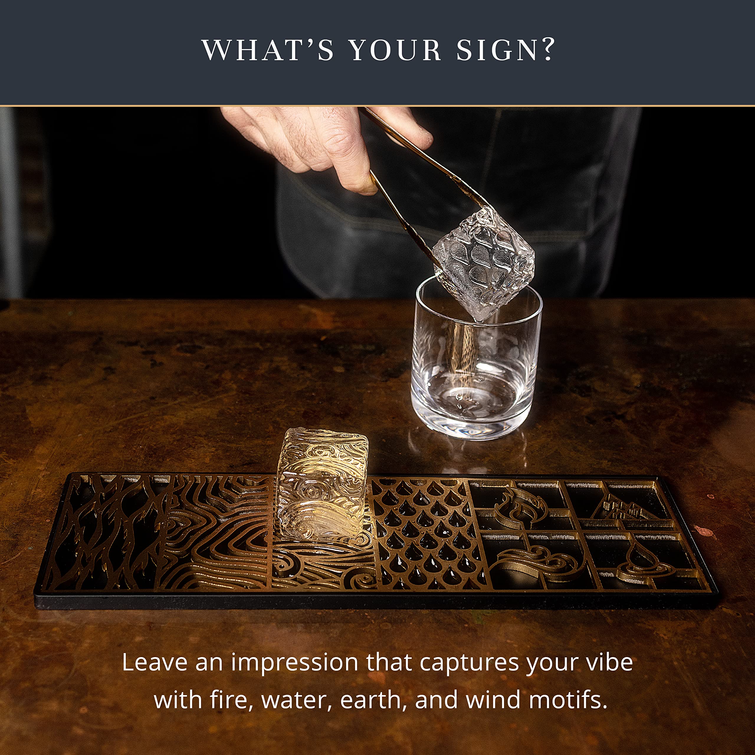 Ice Designer Tray  Craft Modern Ice Molds for Whiskey, Bourbon, & Cocktails in 5 Seconds  Whiskey Ice Mold Ice Cube Stamp  Bartender Accessories