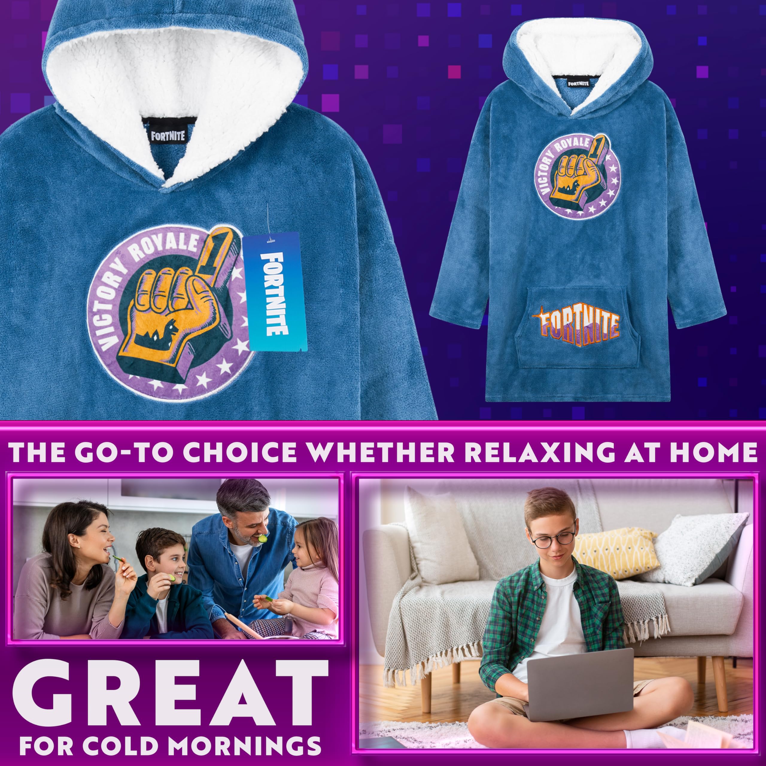 Fortnite Oversized Hoodie Blankets for Boys Fleece Extra Long Warm Wearable Hooded Poncho for Kids and Teens 14+, Gamers Gifts