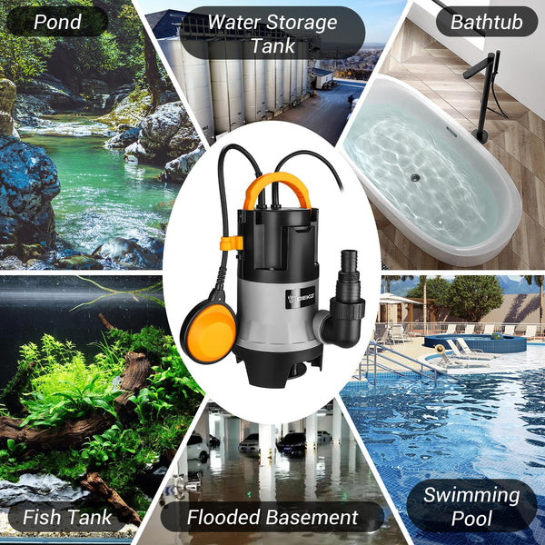 Water Pump: DEKO Submersible Water Pump 400W 10000L/H, Portable Water Sump Pump to Empty Pool, Water Drainage Pump for Clean and Dirty Water for Garden Pond, Pools and Ditches Float Switch