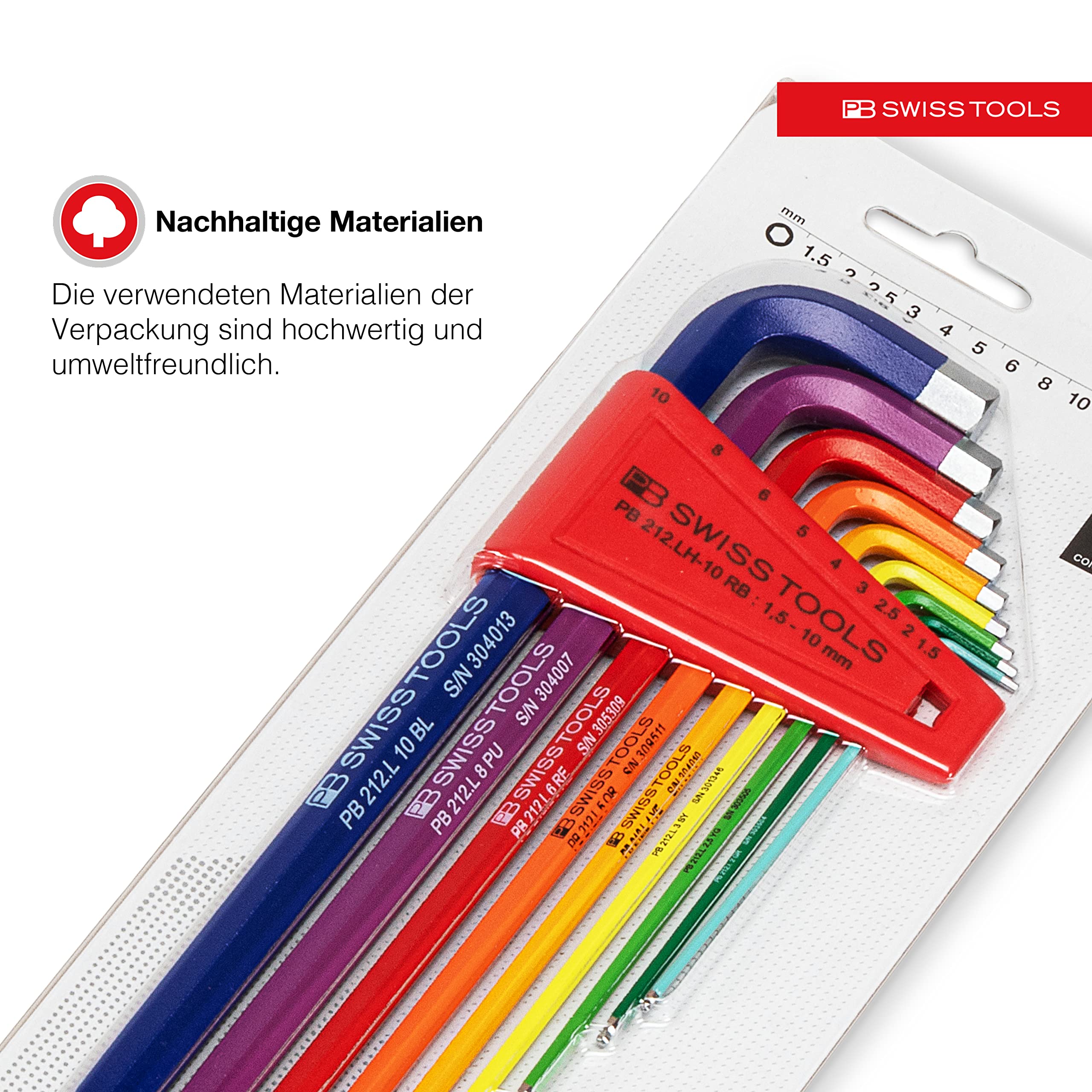 PB SWISS TOOLS Allen HEX L Long Key Set with Spherical Head Colored Model Rainbow