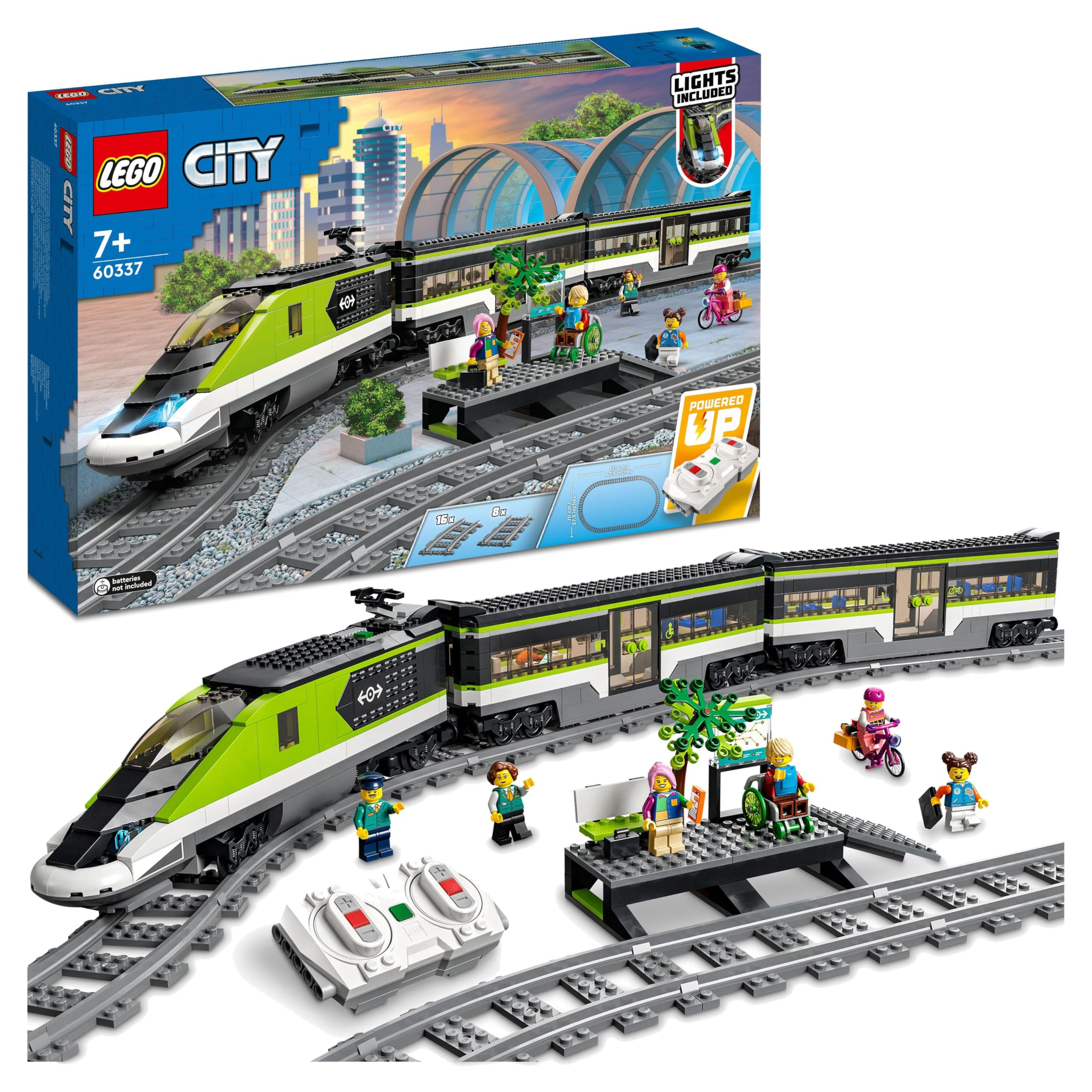 LEGO City Express Passenger Train Set - incl. a Remote Controlled Train Toy with Working Headlights, 2 Coaches, 24 Track Pieces & 6 Minifigures - Gift for 7+ Year Old Boys & Girls - 60337