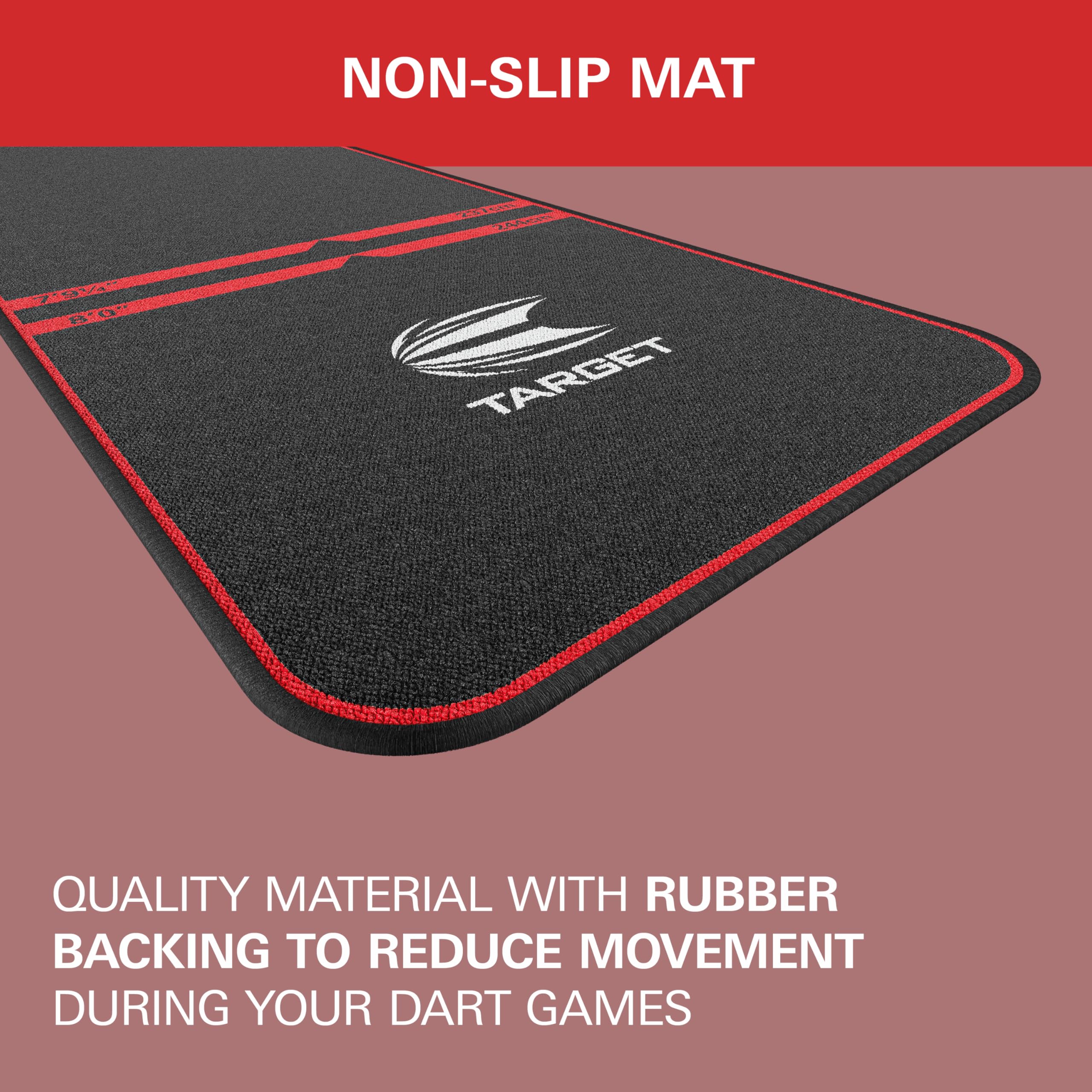 TARGET Darts World Champion Darts Mat Black and Red | Dart Oche Mat with Soft Tip and Steel Tip Throw Line Distances | Non Slip Carpet Mats for Floor