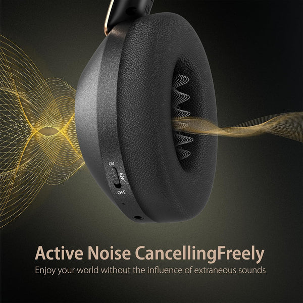 Active Noise Cancelling Wireless Headphones, 100H Playtime with Microphone, Over- Ear Bluetooth Headphones with Deep Bass,Fast Charging for Travel,Office,Home
