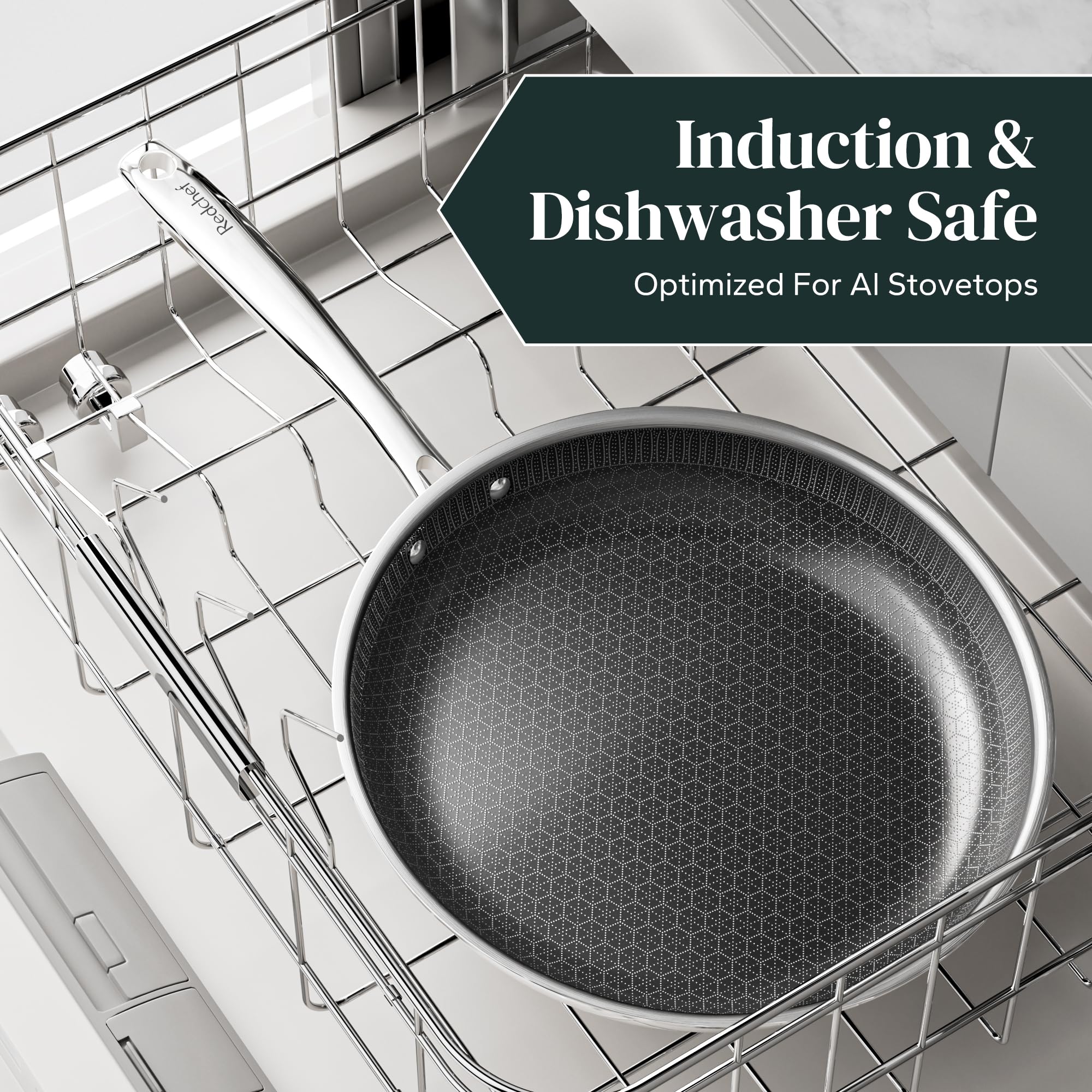 Redchef Non Stick Hybrid Egg/Omelette Pan,20cm Ceramic Frying Pan,Tri-Ply Stainless Steel Skillet,Non Toxic,PFAS PFOA/PTFE Free,Dishwasher/Oven Safe,Suitable for Induction Hobs,8"(Beige)