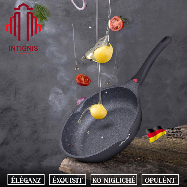 INTIGNIS Premium 28 cm Deep Frying Pan with Lid | Anti-Scratch | Induction Compatible | Non-Stick Interior | Heat Resistant Handle | Perfect for