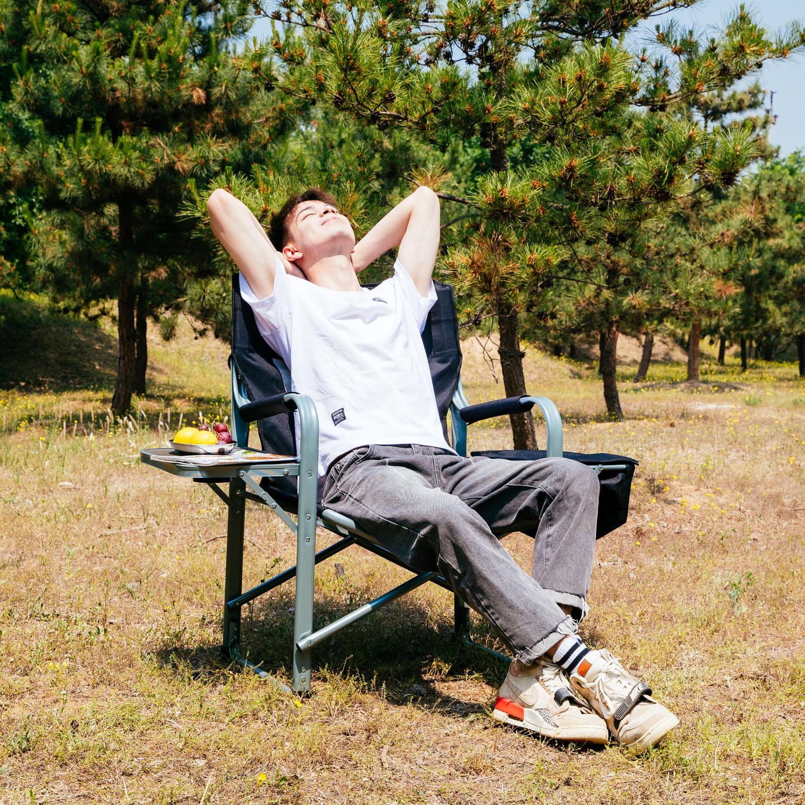 KingCamp Folding Camping Chairs for Adluts Heavy Duty Directors Chair with Cooler Bag and Side Table Support up to 150KG