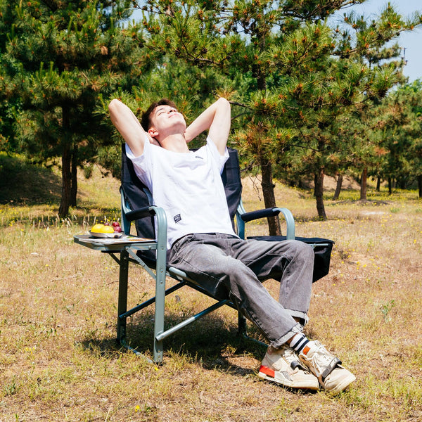 KingCamp Folding Camping Chairs for Adluts Heavy Duty Directors Chair with Cooler Bag and Side Table Support up to 150KG