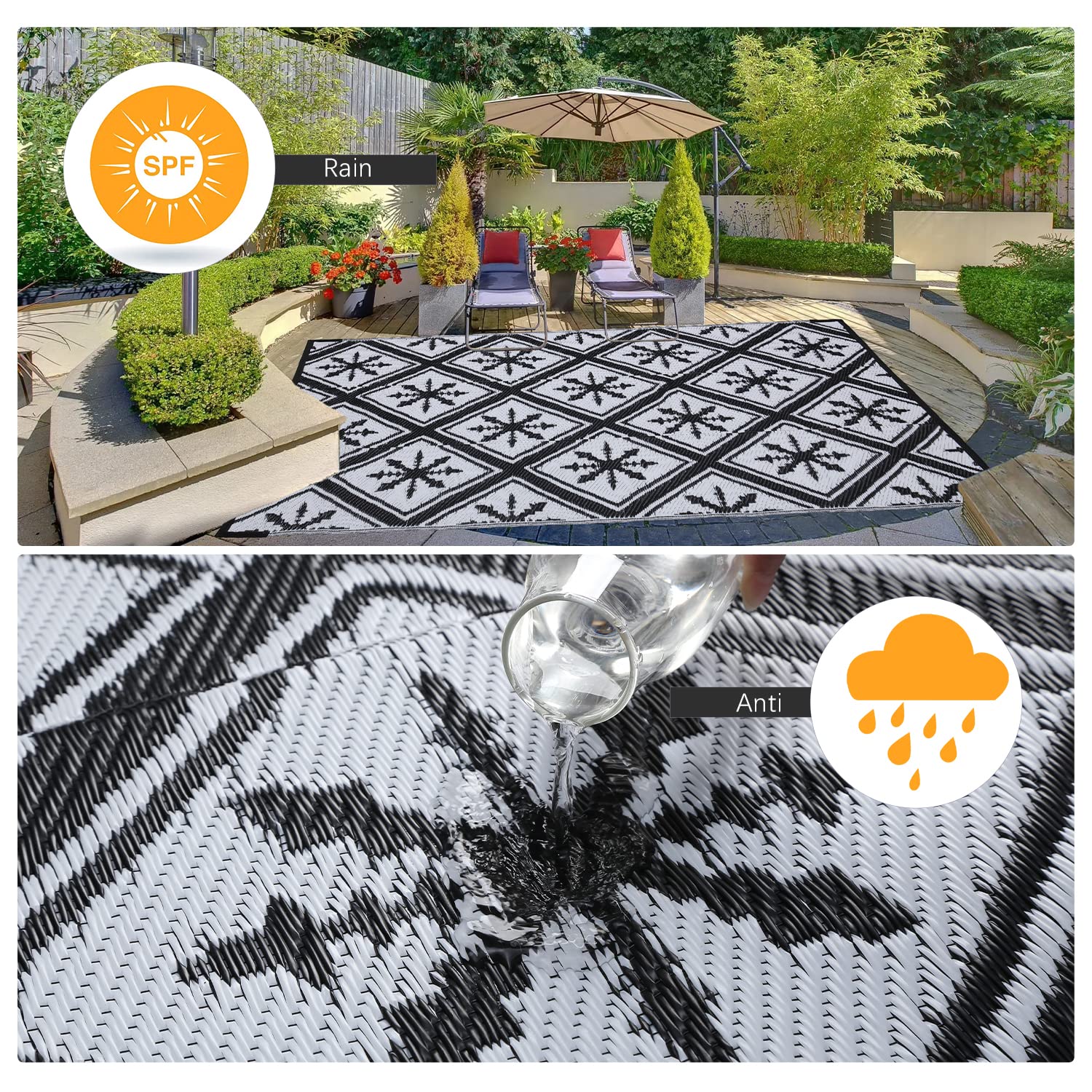 Enipate Outdoor Rugs for Garden Patios, 5x8ft Plastic Weatherproof Woven Picnic Blankets, Reversible & Easy Cleaning Deck Carpet Camping Mats