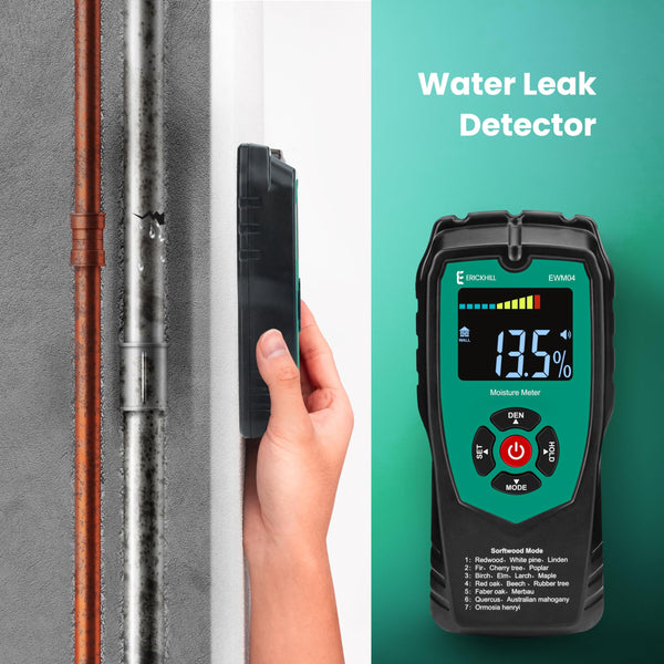 ERICKHILL Wood Moisture Meter, Non-Invasive Damp Meter Detector with 4 Modes, LCD Display with Backlight, Wood and Building Material Dampness Inspection, Moisture Detectors for Wood, Drywall