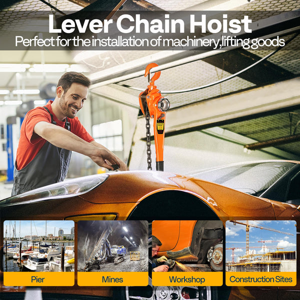 SPECSTAR Hand Chain Hoist 1250kg Capacity 3m with 2 Heavy Duty Hooks Manual Chain Fall for Warehouse Building Automotive Machinery