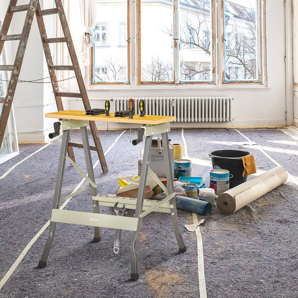 DURHAND 4-in-1 Work Bench, Folding Clamp Table w/ 4 Adjustable Clamping Pegs for DIY Home Garage, Black