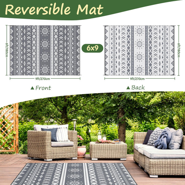MOKANI Large Outdoor Rug for Patio Waterproof, Reversible Garden Rugs 180x270 cm, Plastic Carpet, Lightweight Foldable Boho Area Mats, UV Resistant