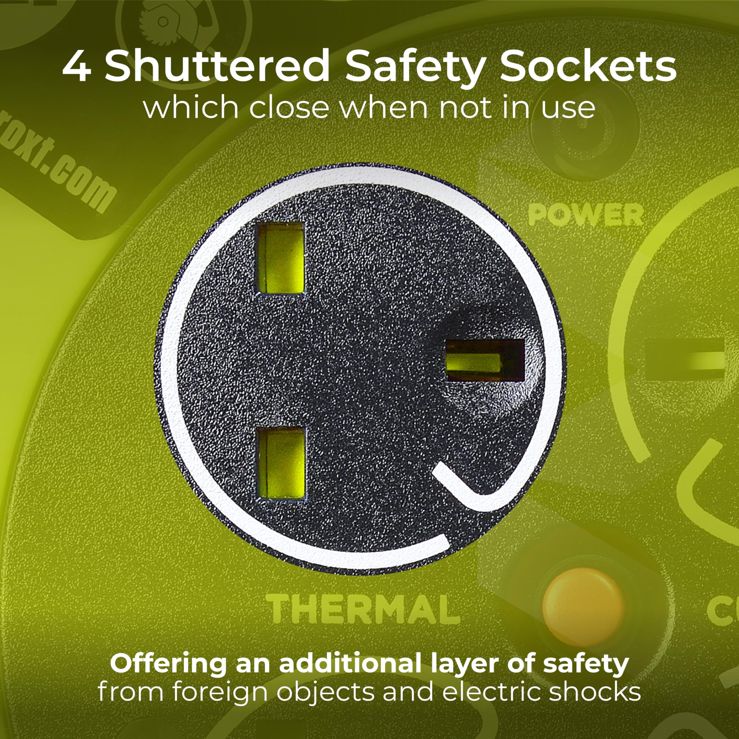 Masterplug Pro-XT Four Socket Open Cable Reel Extension Lead with Winding Handle, Thermal Cut Out and Power Switch, 25 Metres High Visibility Cable , Green