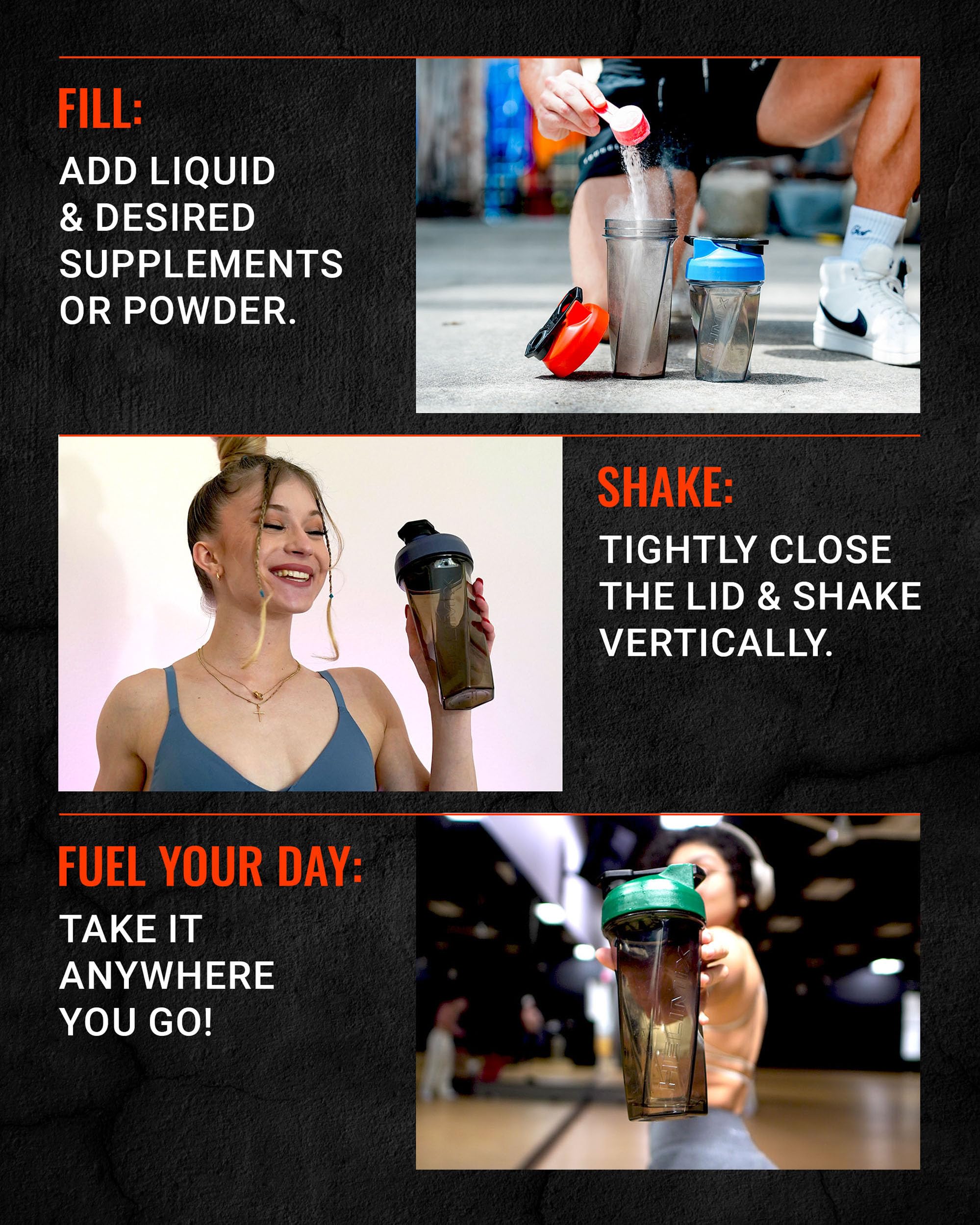 Helimix 2.0 Vortex Blender Shaker Bottle 828 ml - No Blending Ball or Whisk - USA Made - Portable Pre Workout Whey Protein Drink Cup - Mixes Cocktails Smoothies Shakes - Top Rack Safe