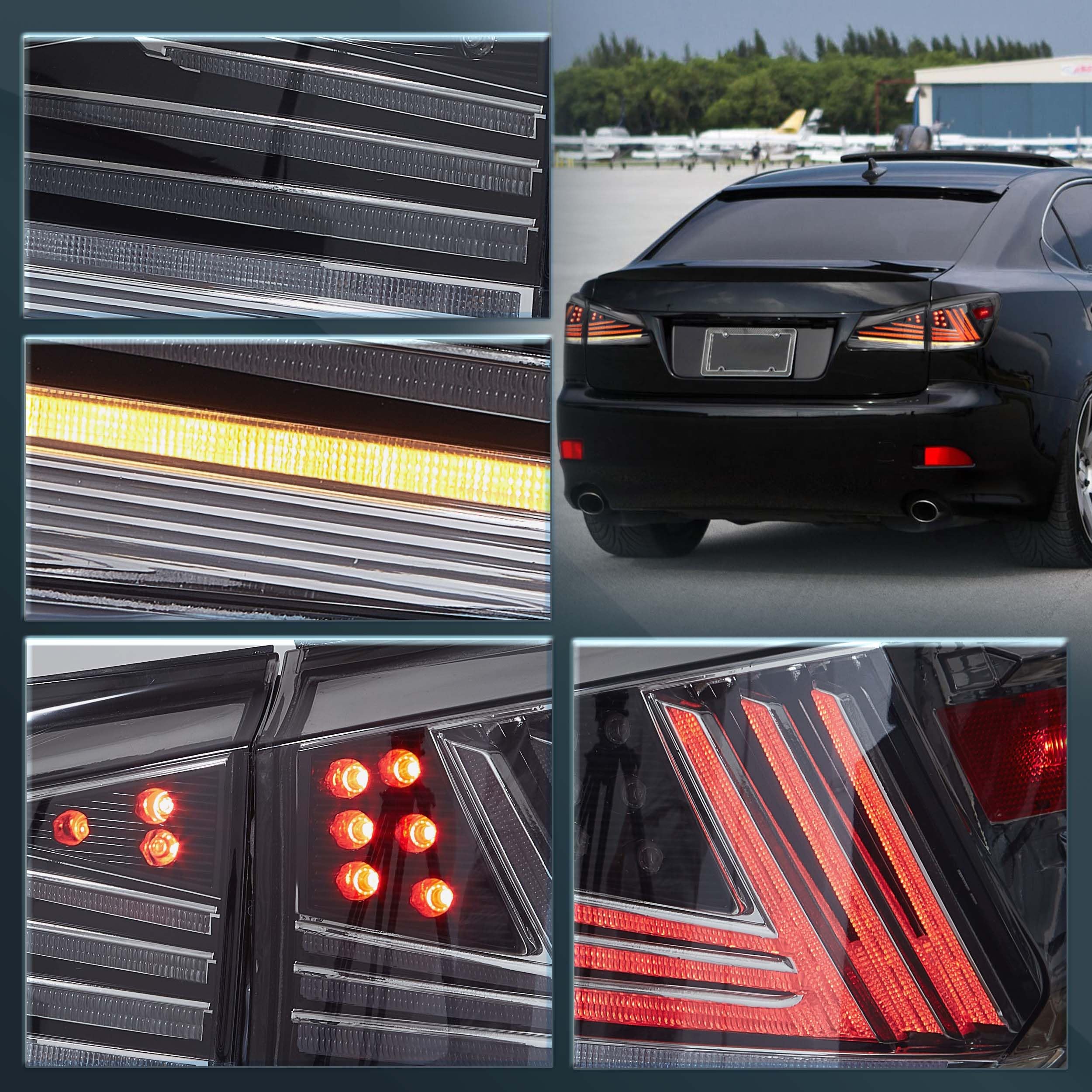 VLAND LED Taillights Fit for Lexus IS250 IS350 2006-2012 Rear Lights withSequential Turn Signal, Smoked