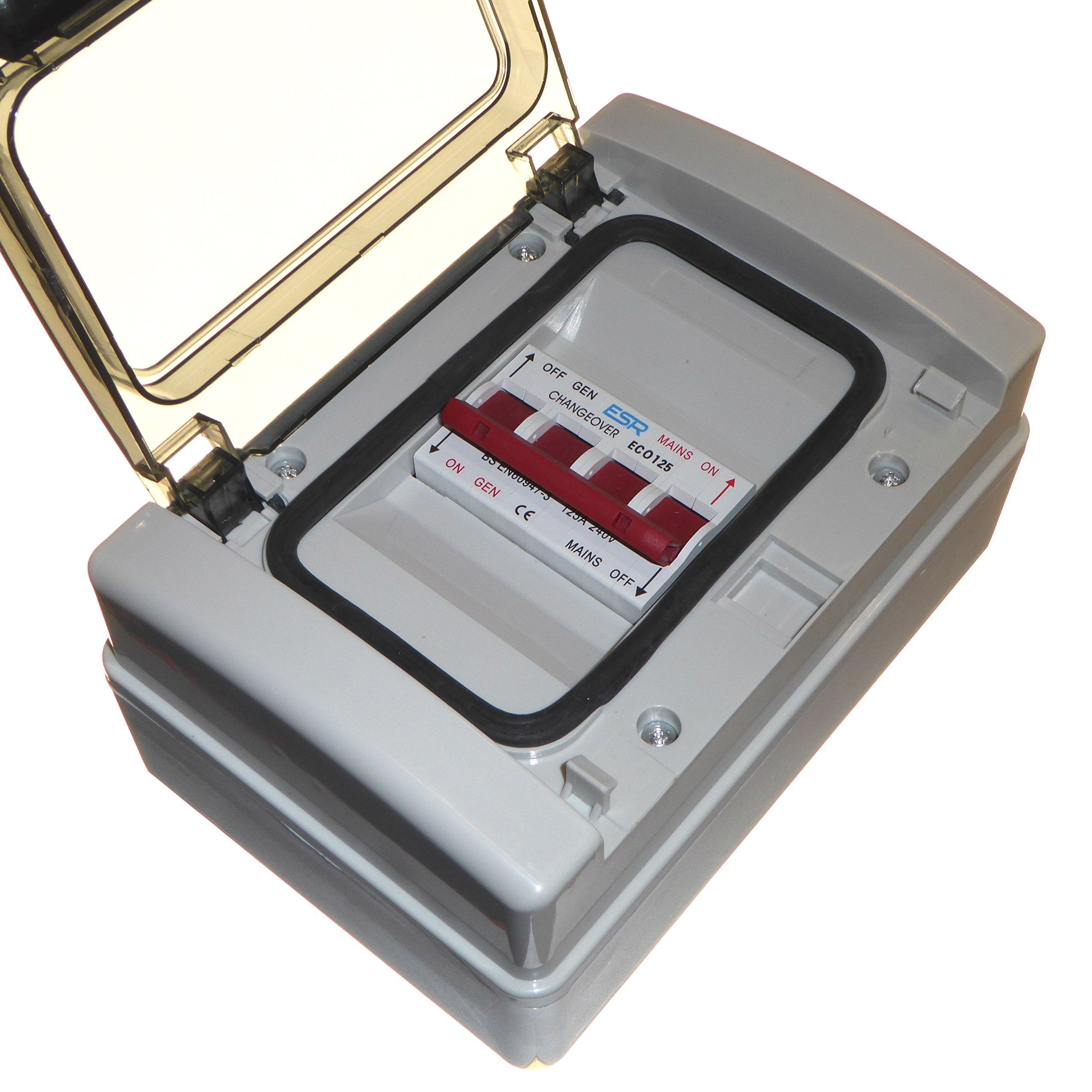 ESR 125 Amp 240V Toggle Rocker Generator Changeover Switch, 2-Way, IP65 Weatherproof, Din Rail Mount, ON-OFF-ON