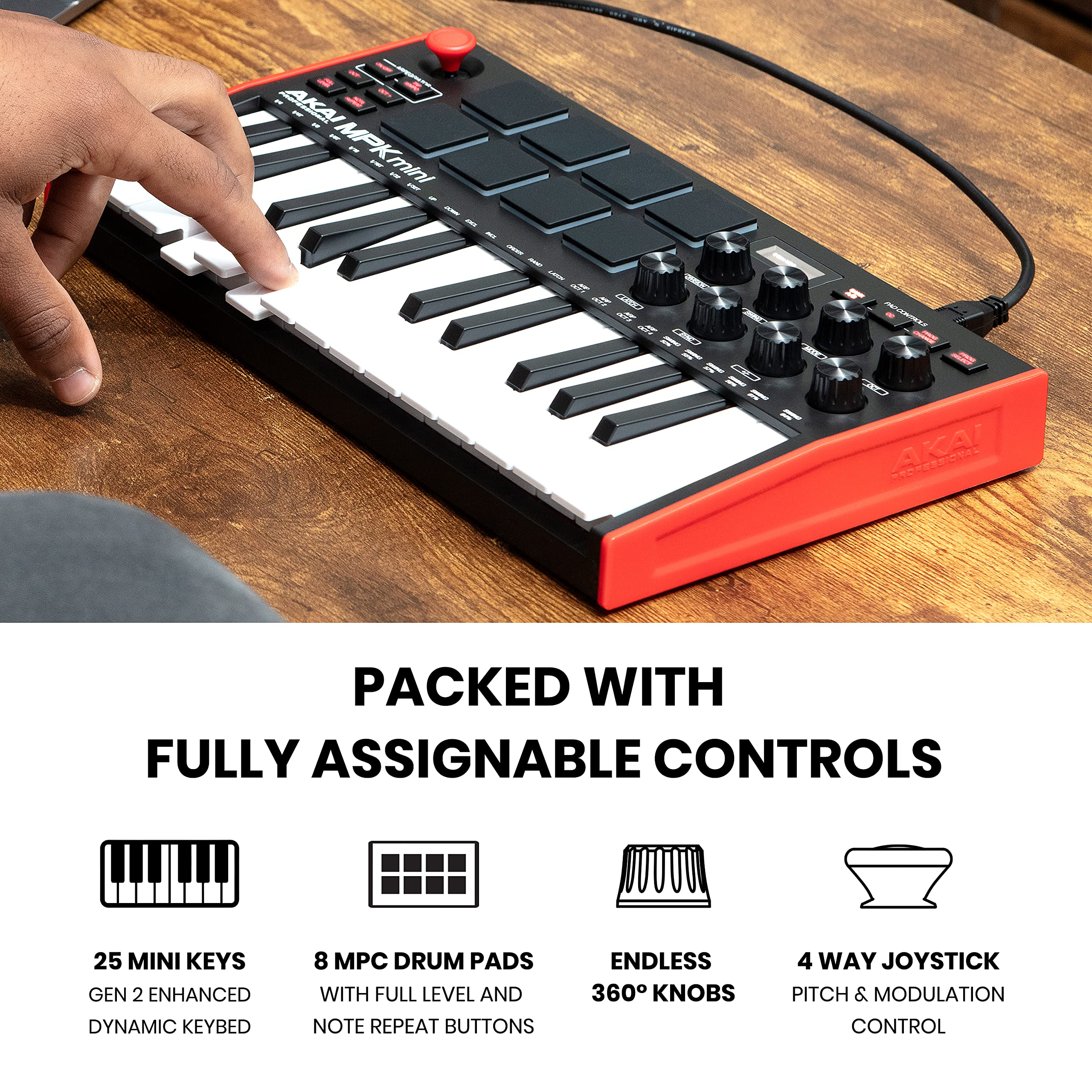 Akai Professional MPK Mini MK3 - 25 Key USB MIDI Keyboard Controller with 8 Backlit Drum Pads, 8 Knobs and Music Production Software and Native Instruments Sound Package (NKS Integration)