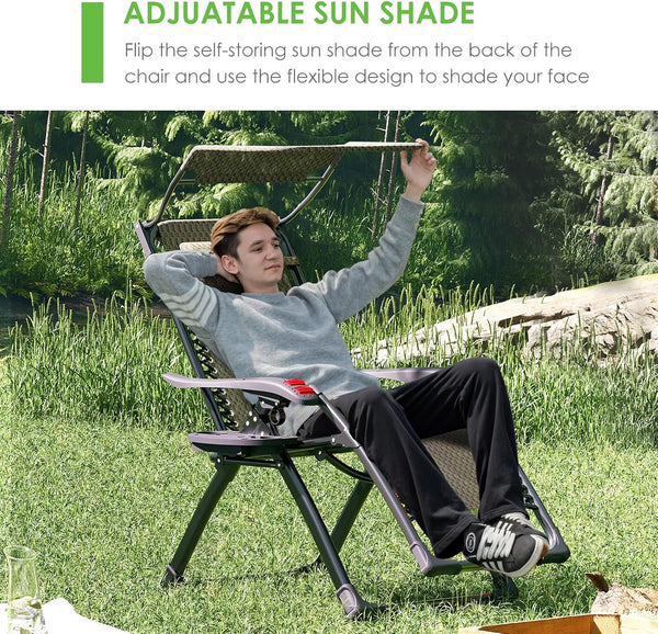 ATORPOK SHOP Zero Gravity Chair with Canopy Shade, Patio Folding Lounge Recliners, Anti Gravity Chair Lawn Patio with Cup Holder Accessory for Garden Beach Camping