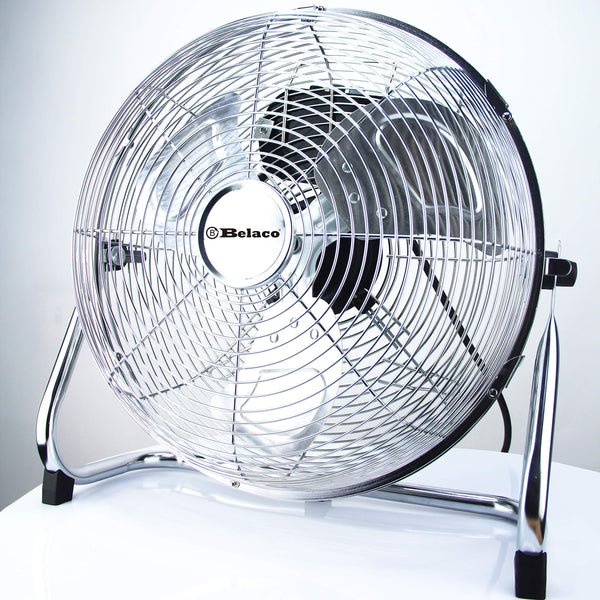 "Metal floor fan 12" High velocity chrome free stand fan cooling fan industrial fan 3 speed desk fan table fan sturdy housing high airflow powerful",