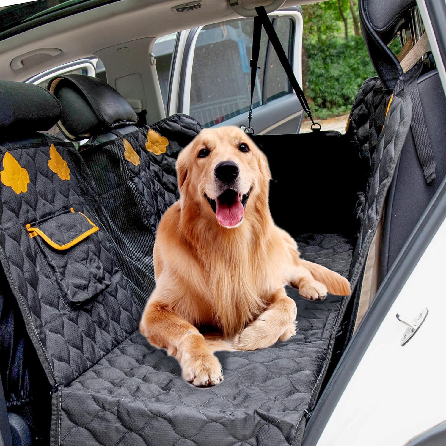 Wikoan Dog Hammock for Car Back Seat With Mesh Visual Window and Side Protection Dogs Car Seat Cover SUV Boot Durable Waterproof Scratch Proof Pet Back Seat Protector With Storage Bag