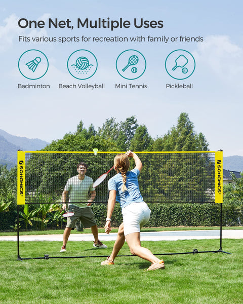 SONGMICS 3 m Badminton Net, Volleyball Net, Adjustable Poles Height, Portable Set for Tennis