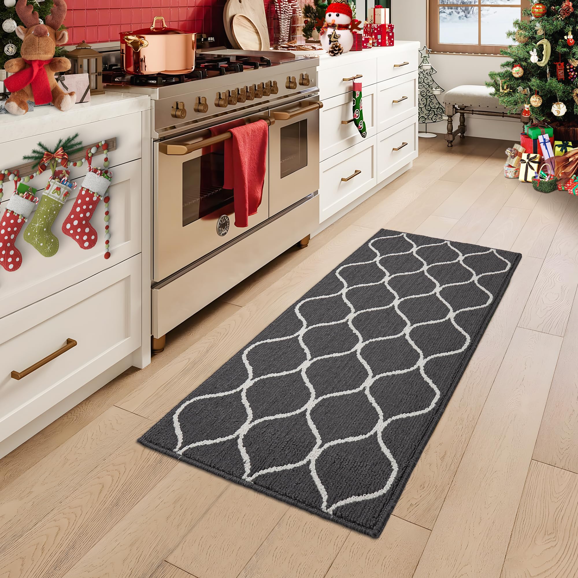 COSY HOMEER Kitchen Mat, 60 x 120cm, Non-Slip Floor Runner Rug, Machine Washable for Entryway, Laundry Room, Grey