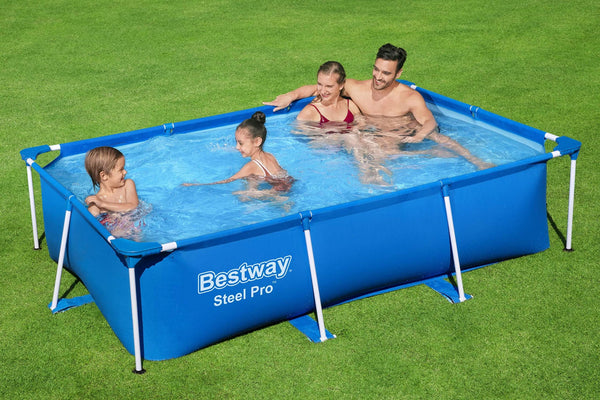 Bestway 56401 Steel Pro Pool | Swimming Pool, Rectangle Above Ground Fast Set Pool, Children’s Detachable Pool, Multiple Sizes, Blue, 221 x 150 x 43 cm