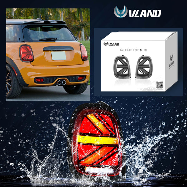 VLAND LED Tail Light Compatible with BMW Mini Cooper F55 F56 F57 2014-2021, Rear Lights with Sequential Turn Signal, Electroplated housing, Red