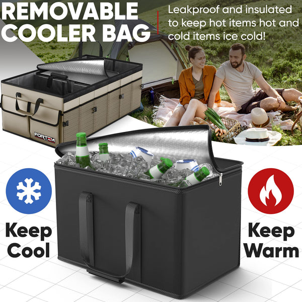 FORTEM Car Boot Organiser, Collapsible Multi Compartment SUV Organizer, Foldable Storage for Car Accessories for Women Men, 600D Oxford, Non Slip Bottom, Securing Straps, Soft Cover (50L)