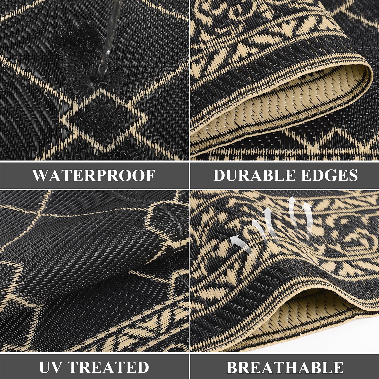 Enyhom Outdoor Rugs for Garden Waterproof, 150 x 240 cm Reversible Plastic Patio Foldable Mat, Portable Easy Cleaning Carpet Rug, Heavy Duty Picnic