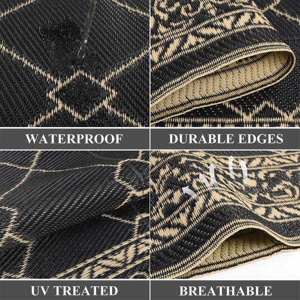 Enyhom Outdoor Rugs for Garden Waterproof, 150 x 240 cm Reversible Plastic Patio Foldable Mat, Portable Easy Cleaning Carpet Rug, Heavy Duty Picnic