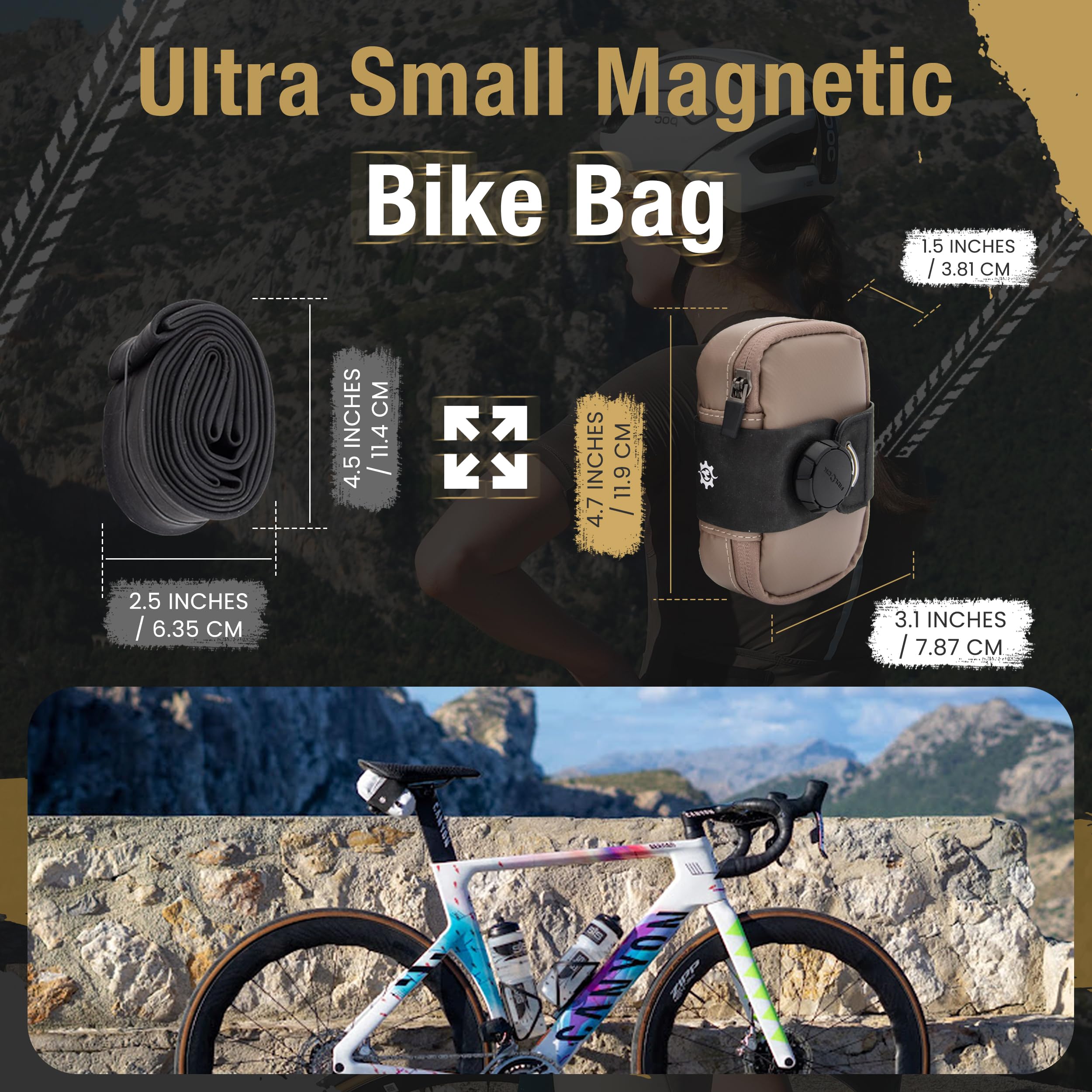 Lumiere & Co. Falcon Magnetic Bike Saddle Bag – 0.69L | 6" x 3.5" x 2" | Sleek Minimalist Brick Design, Fast Magnetic Buckle Attachment | Road Cycling–Specific Bike Seat Bag (Black, Large)