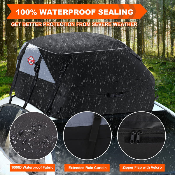 Sailnovo Roof Box Roof Bag 580L/20 Cubic Waterproof Car Roof Bag with 6 Door hooks, Soft-Shell Large Roof Cargo Carrier Bags for Cars without/with Roof Bars/Rack/Rails, Black