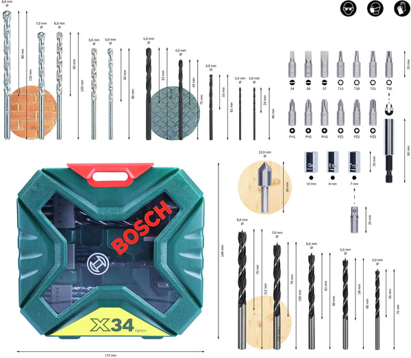 Bosch 70-Pieces X-Line Titanium Drill and Screwdriver Bit Set (for Wood, Masonry and Metal, Accessories Drills)