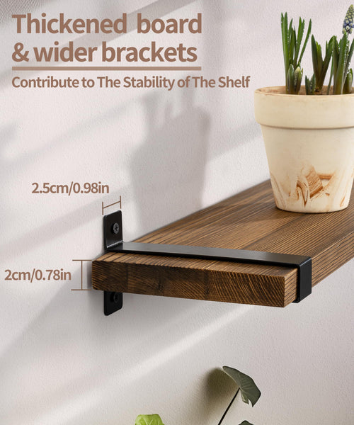 Gronda Rustic Floating Shelves, Dark Wood Wall Mounted Shelf Storage 60CM Natural Shelf Rustic Farmhouse Display for Bedroom Living Room Bathroom