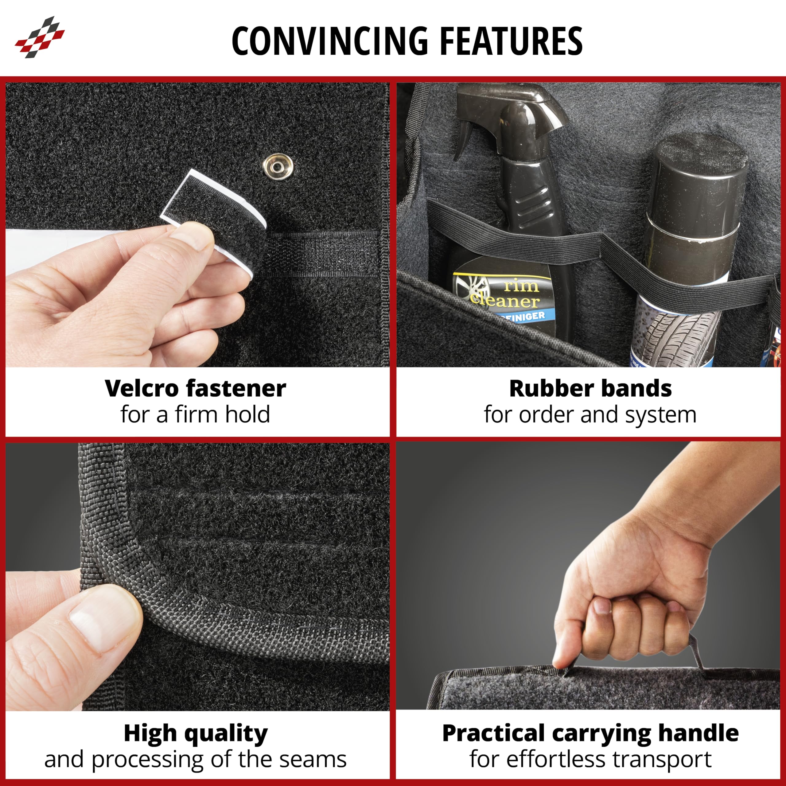 Walser Boot Bag Toolbag Organiser Size XXL, Needle Felt Boot Organiser, Car Bag, Car Storage Bag, boot organiser 57x16x21 cm black